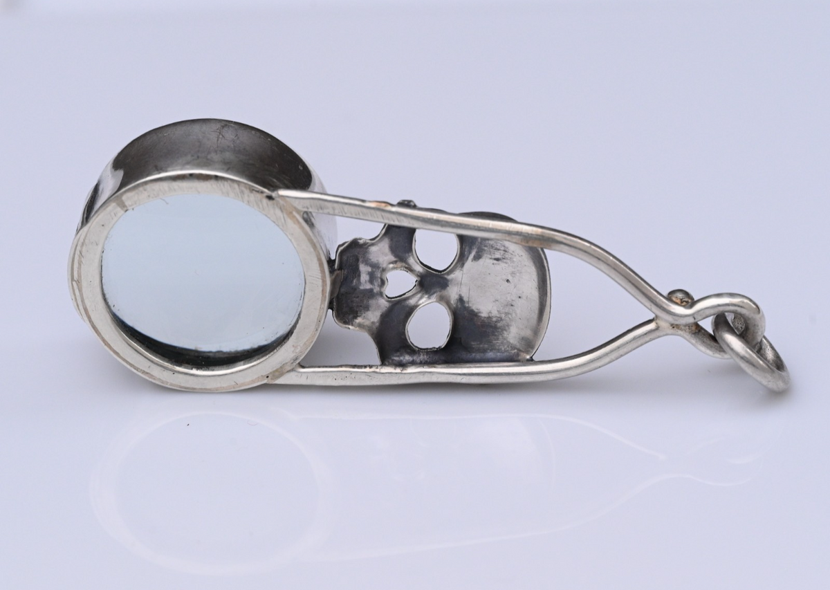 Signed MS Sterling Silver Southwest Jewelers Loupe W/ Human Skull Motif4