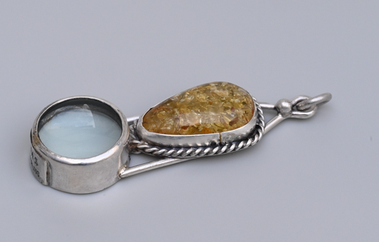 Signed MS Sterling Silver Southwest Jewelers Loupe W/ Amber Like Gem0