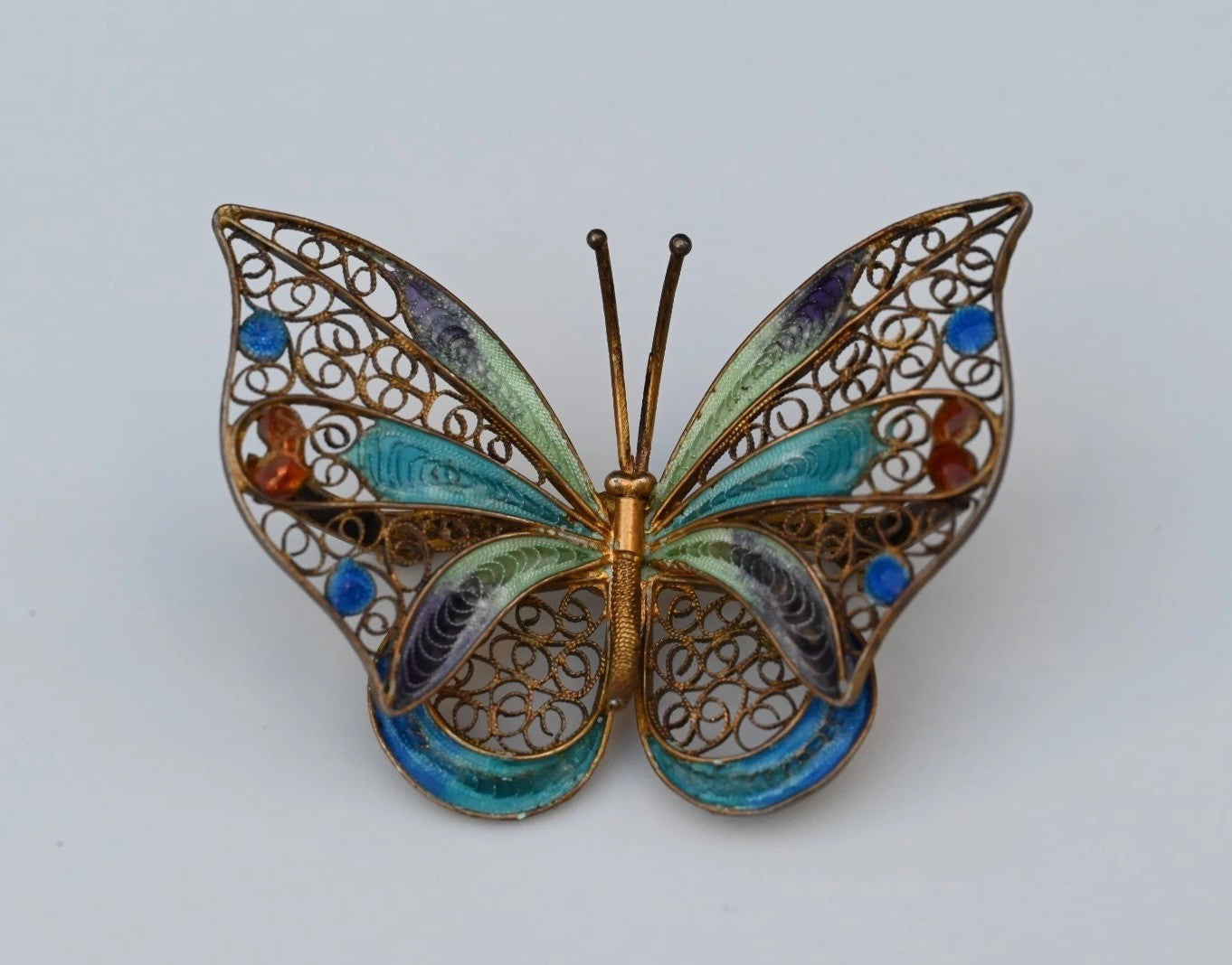 Gorgeous Gold Gilt 800 Silver Enameled Butterfly Brooch / Pin0