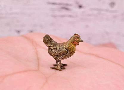 Detailed Antique Austrian Vienna Cold Painted Bronze Figure of Miniature Chicken1