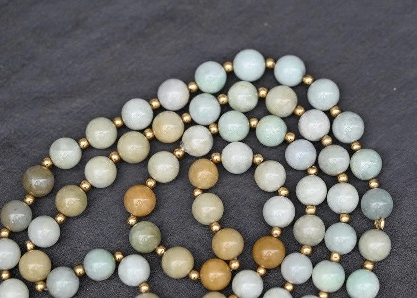 Lovely Chinese Multi Colored Natural Jade Beaded Necklace With 14k Gold Spacers6