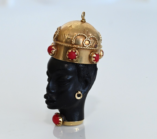 Signed Corletto Italy 18K Yellow Gold Carved Ebony Blackamoor Head Pendant1