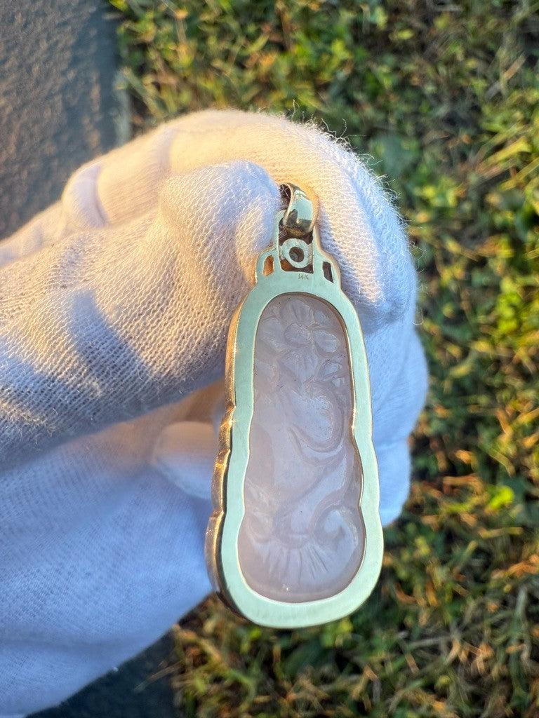 14K Y  Gold Necklace Chinese Carved Light Purple Jadeite Jade Pendant w/ Diamond2