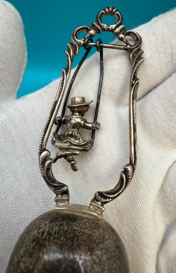 Unique  Antique West German Sterling Silver Bell w/ Woman on Swing 4