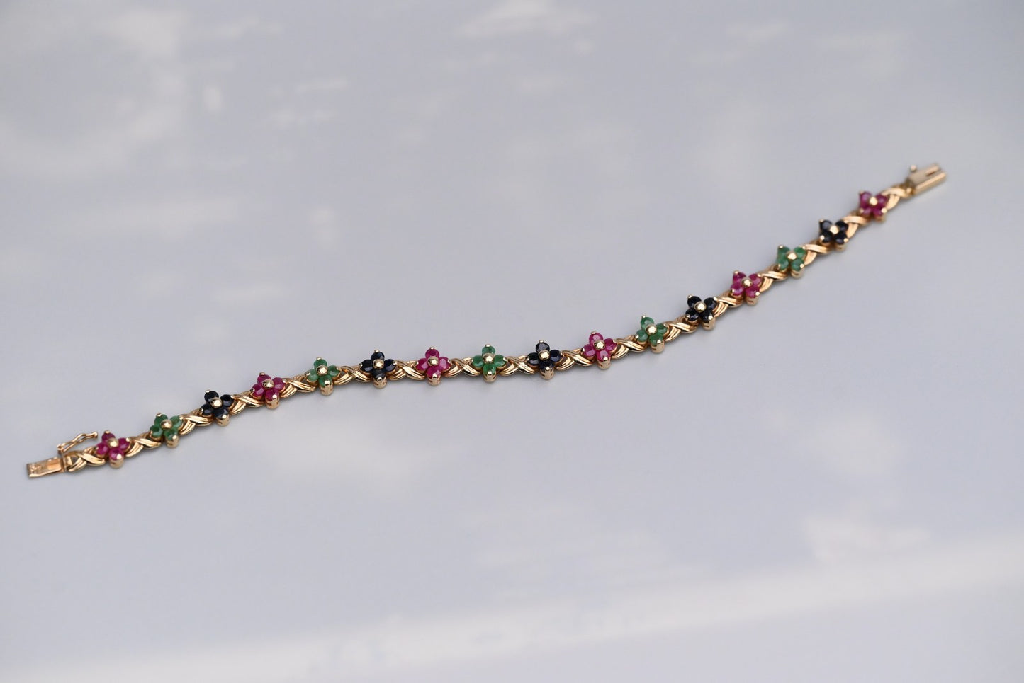 Beautiful Floral Tennis Bracelet with Sapphires, Rubies & Emeralds 14K YG 7 1/4"8