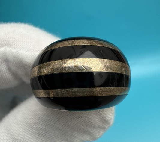 Very Beautiful Vintage Signed NJR Sterling Silver .925 Onyx Dome Ring1