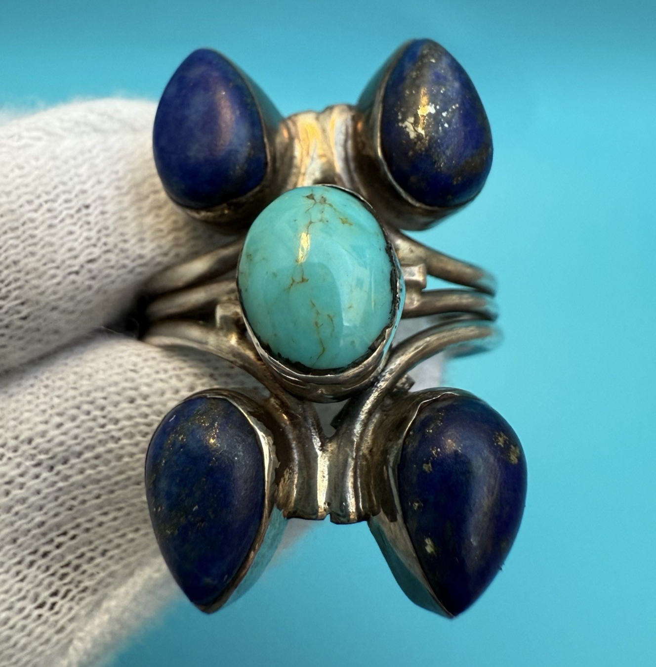 Very Beautiful Sterling Silver Southwest Style Ring w/ Lapis & Turquoise 3
