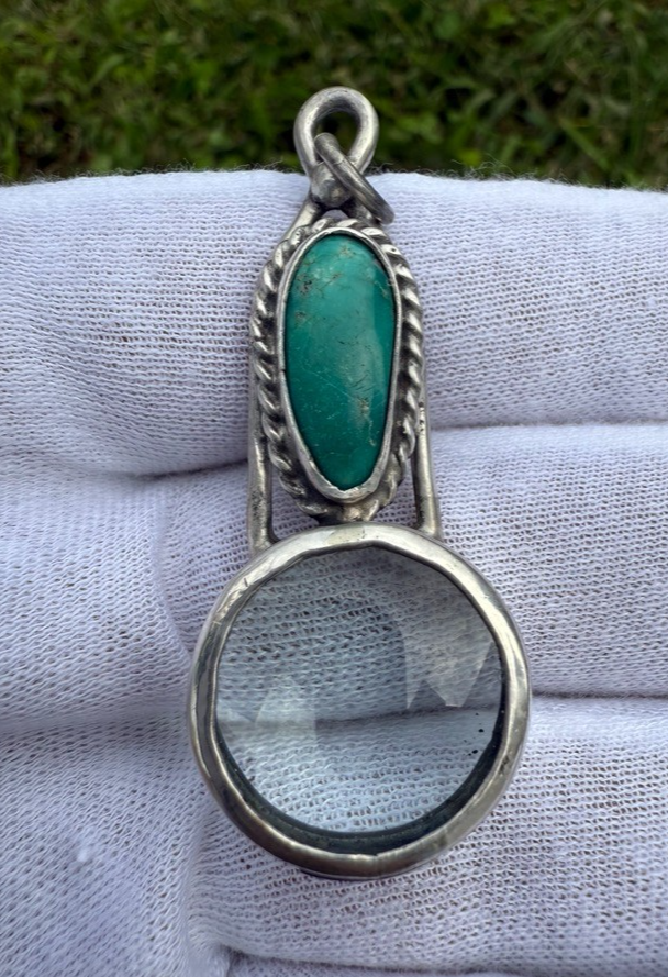 Signed MS Sterling Silver Southwest Jewelers Loupe W/ Turquoise Gemstone0