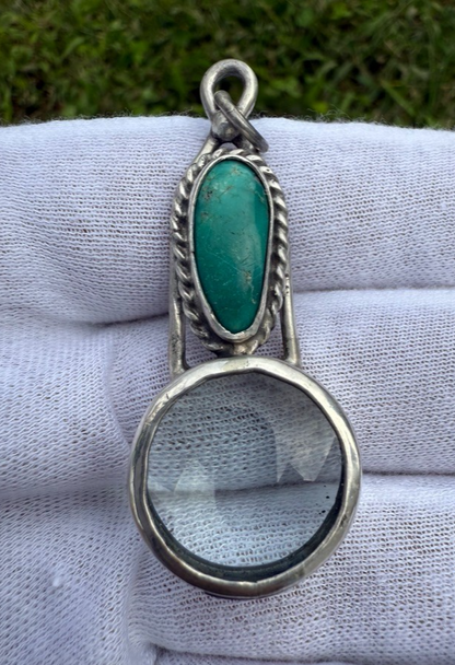 Signed MS Sterling Silver Southwest Jewelers Loupe W/ Turquoise Gemstone0