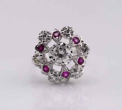 Stunning 14K White Gold .50ct Diamond Ring with Floral Halo of Rubies & Diamonds6
