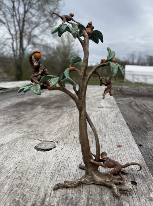 Large 20th C. Fritz Bergmann Austrian Vienna Bronze Group of Monkeys In Tree0