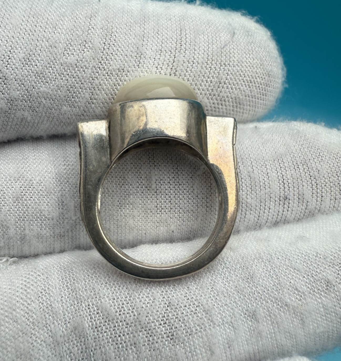 Gorgeous Vintage Signed Judith Ripka Sterling Silver & Mother of Pearl Ring 5