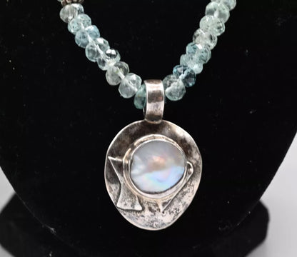 Elegant Diamond Cut Aquamarine Gemstone Necklace With Southwest Sterling Pendant3