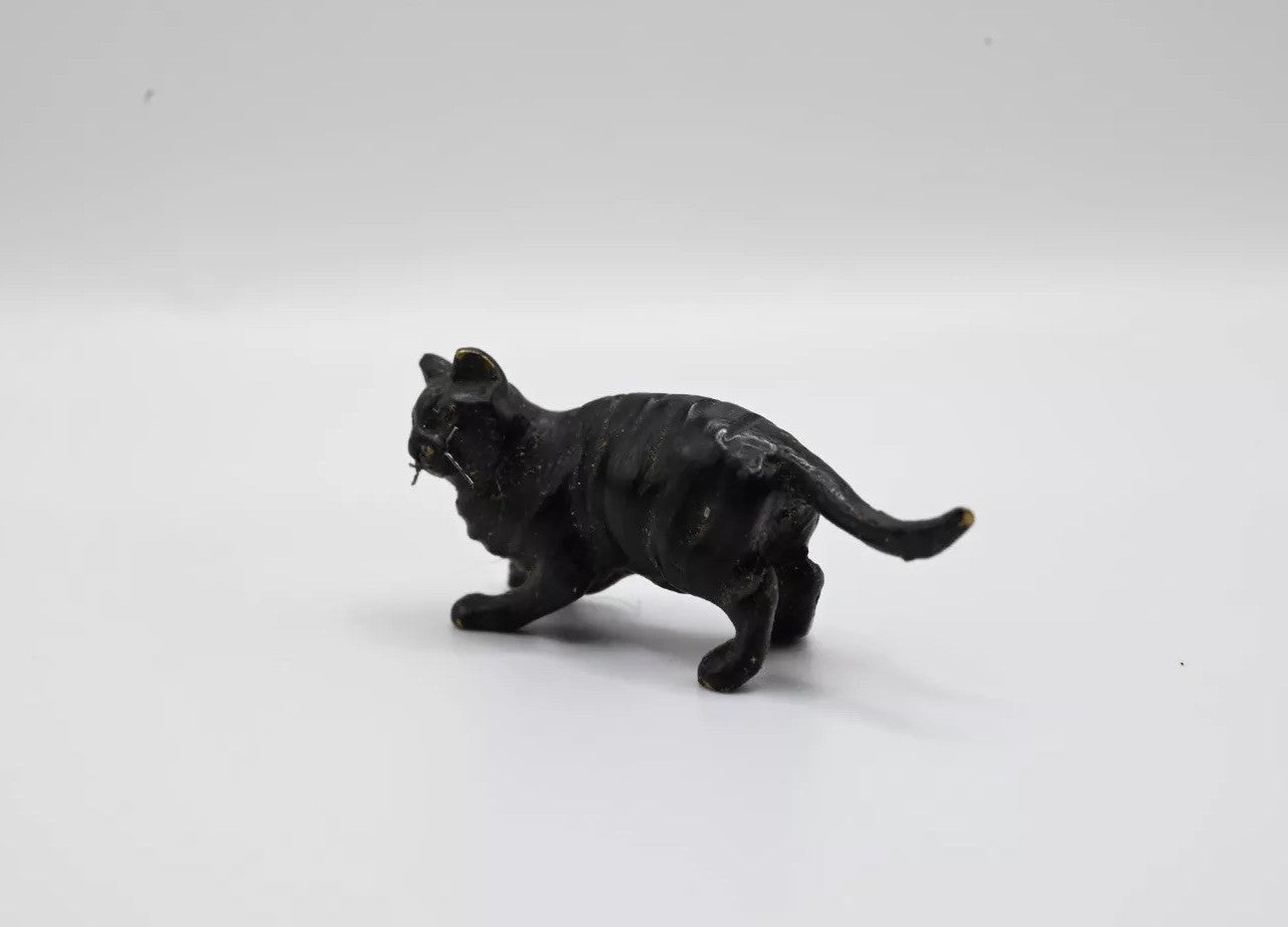 Unique Antique Austrian Vienna Cold Painted Bronze Figure of Black Cat3