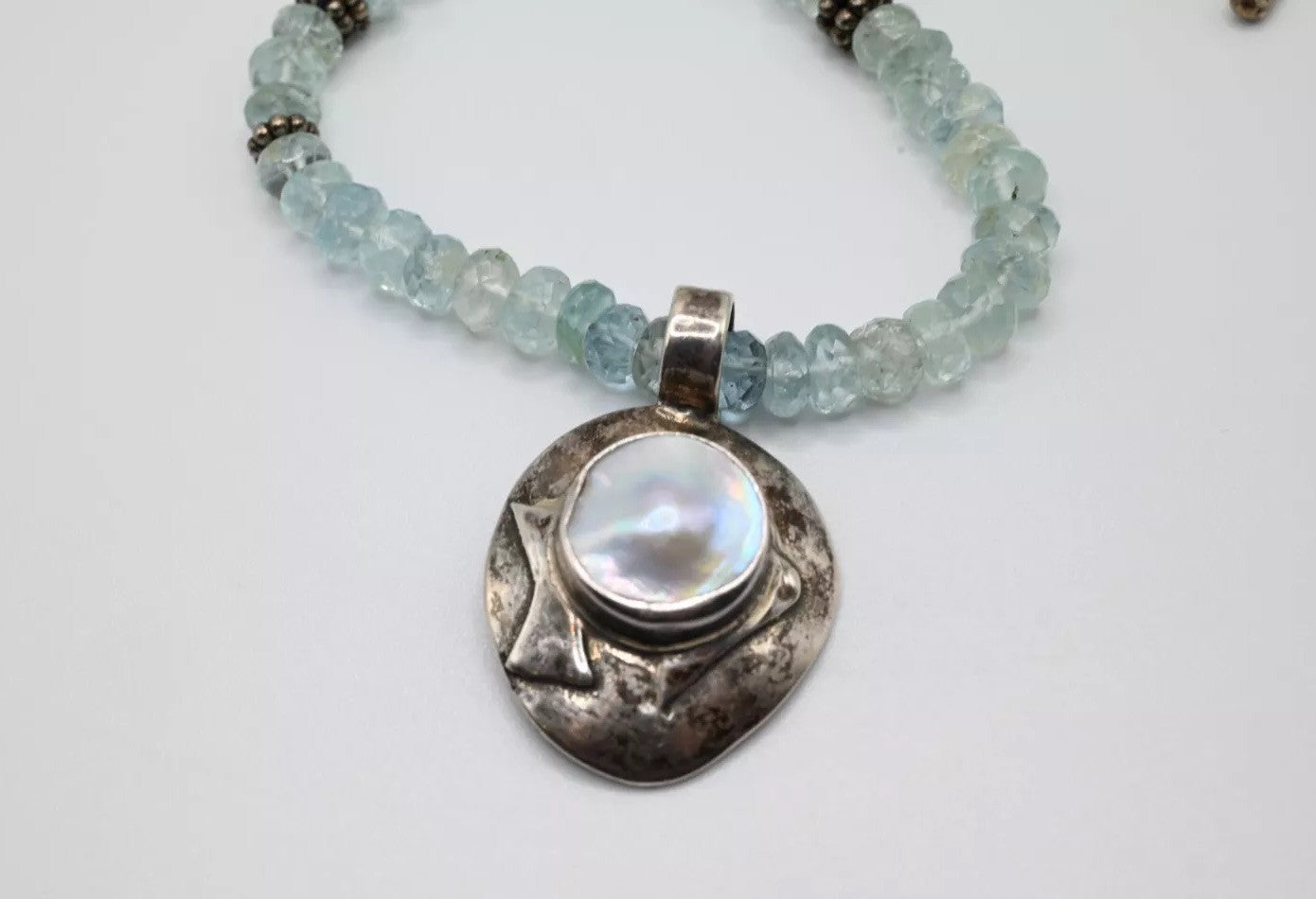 Elegant Diamond Cut Aquamarine Gemstone Necklace With Southwest Sterling Pendant5