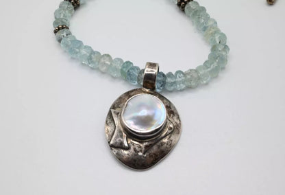 Elegant Diamond Cut Aquamarine Gemstone Necklace With Southwest Sterling Pendant5