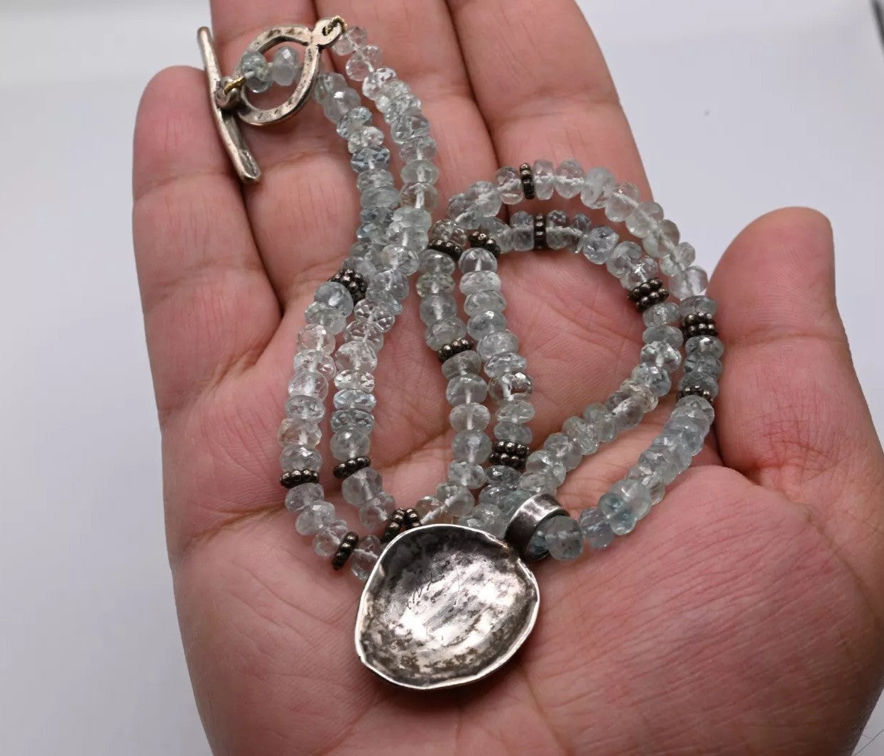 Elegant Diamond Cut Aquamarine Gemstone Necklace With Southwest Sterling Pendant2