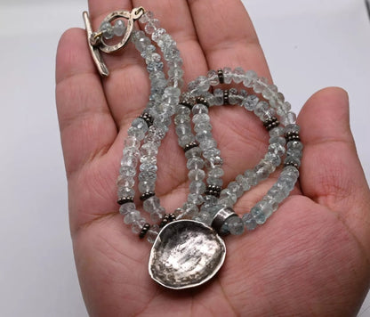 Elegant Diamond Cut Aquamarine Gemstone Necklace With Southwest Sterling Pendant2