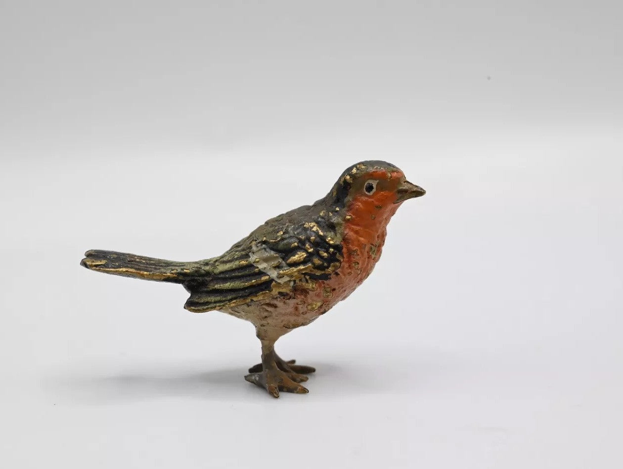 Lovely 1900s Antique Austrian Vienna Cold Painted Bronze European Robin3