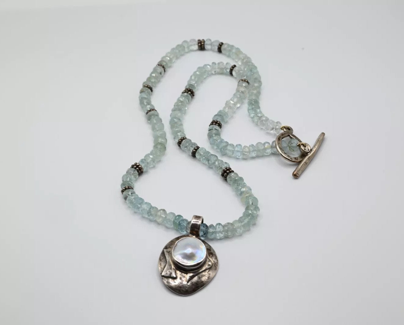 Elegant Diamond Cut Aquamarine Gemstone Necklace With Southwest Sterling Pendant4