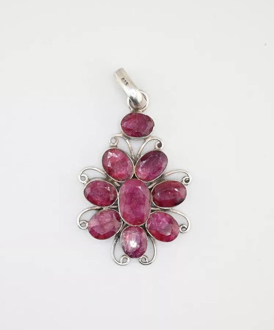 Wonderful Vintage Sterling Silver Pendant With Corundum Ruby Gemstones0