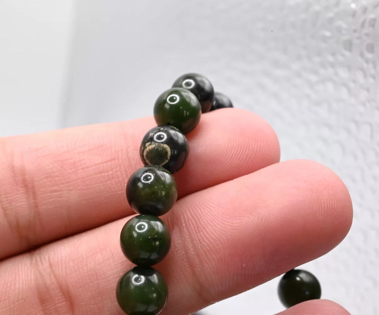 Beautiful Chinese Vintage Beaded Green Spinach Jade Necklace6