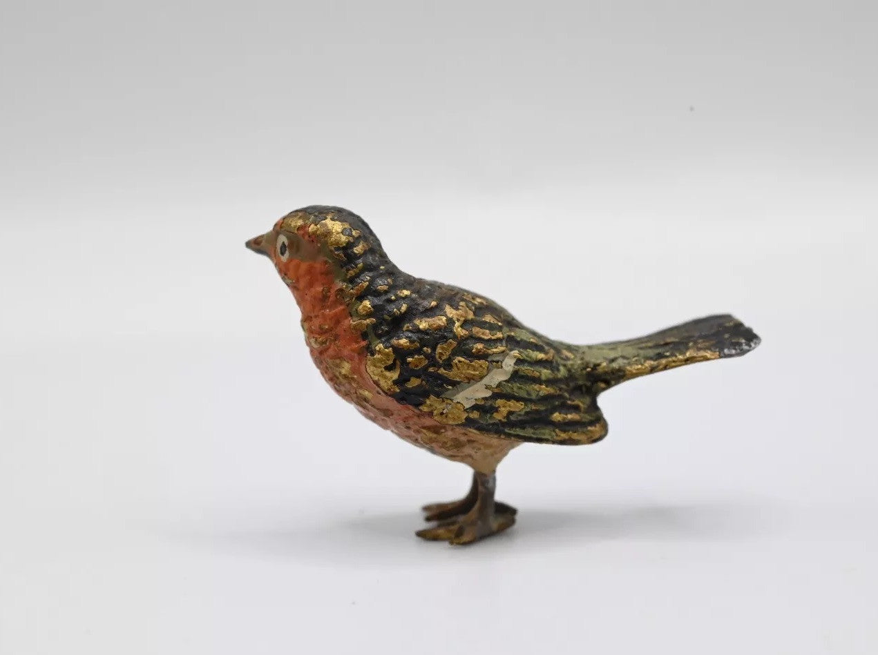 Lovely 1900s Antique Austrian Vienna Cold Painted Bronze European Robin1