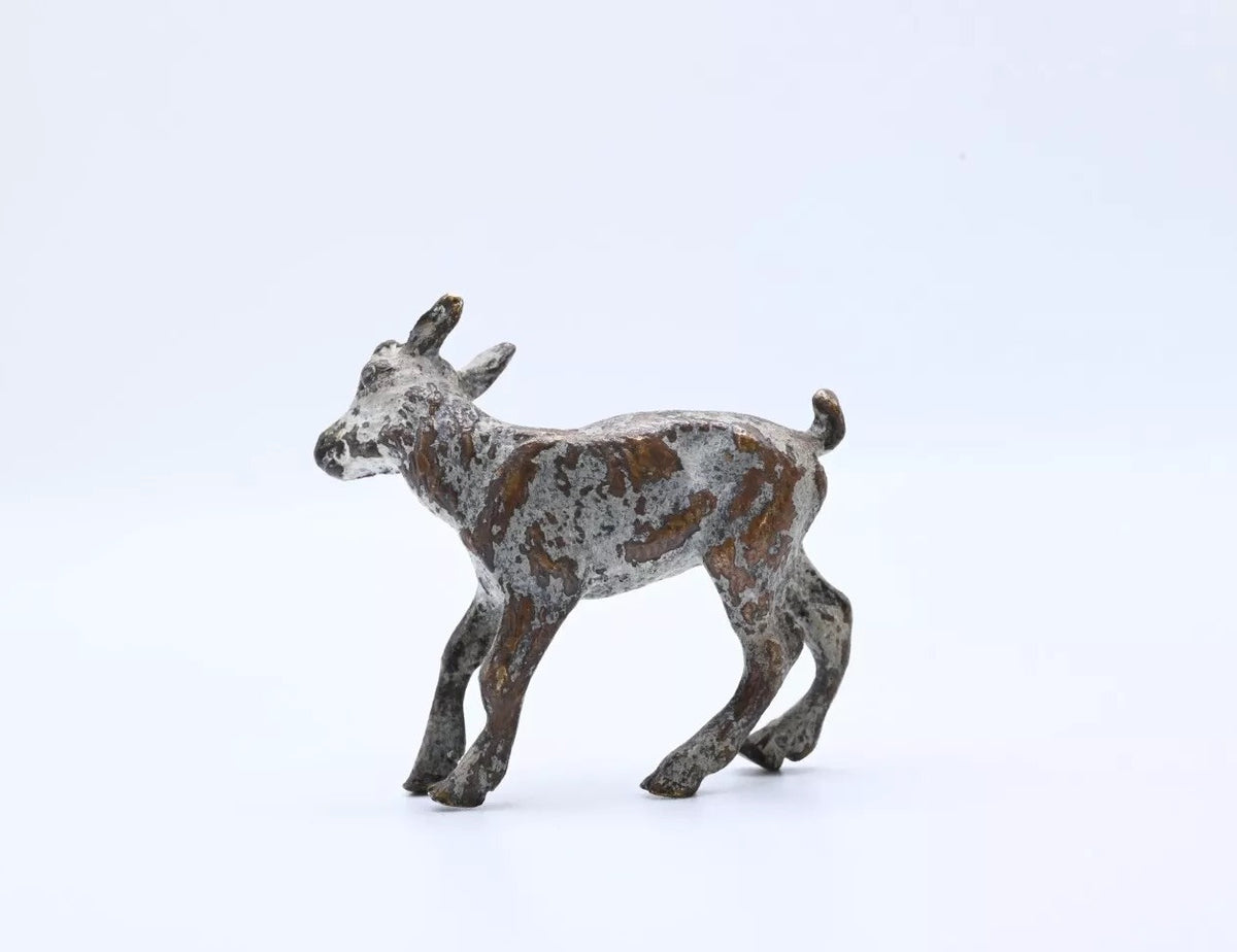 Small Antique Austrian Vienna Cold Painted Bronze Figure of Kid Goat3