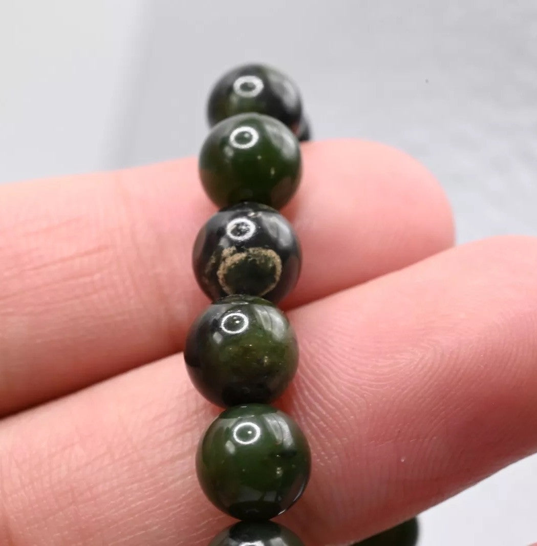 Beautiful Chinese Vintage Beaded Green Spinach Jade Necklace5