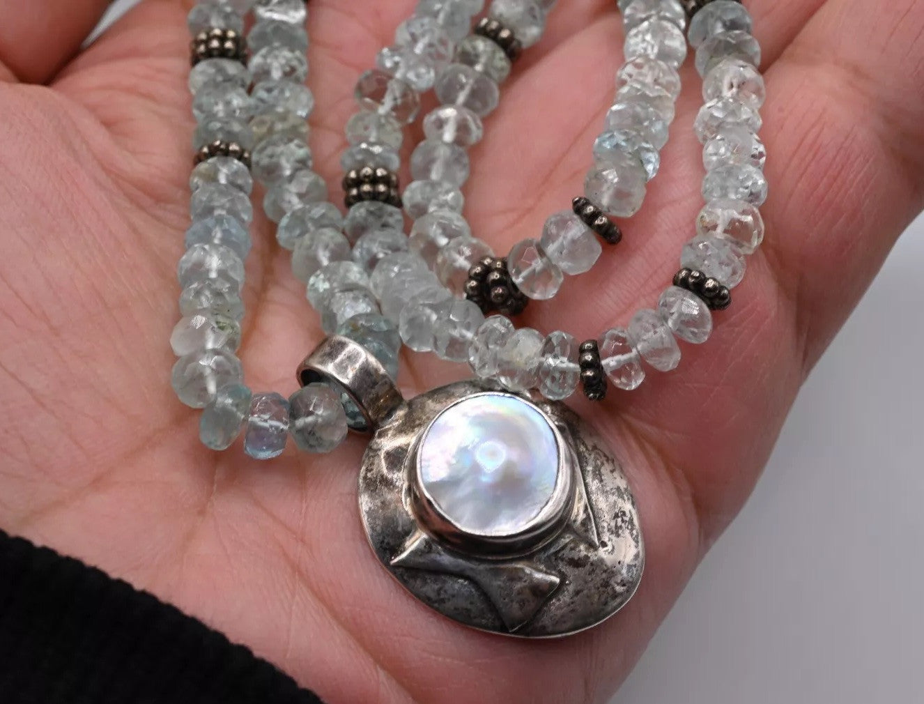 Elegant Diamond Cut Aquamarine Gemstone Necklace With Southwest Sterling Pendant1